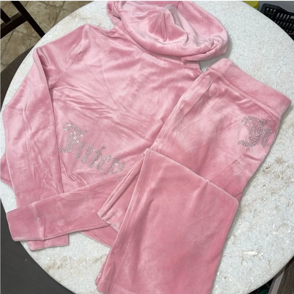 NEW! JUICY COUTURE Velour OG small Bling Tracksuit Set in pink